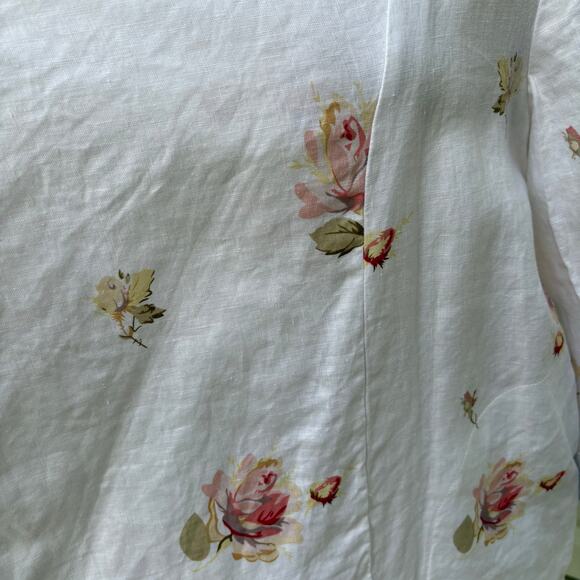 For Cynthia Duster Open Front Top Sz Md 100% Linen Floral Roll Tab Lagenlook NWT - Picture 6 of 12